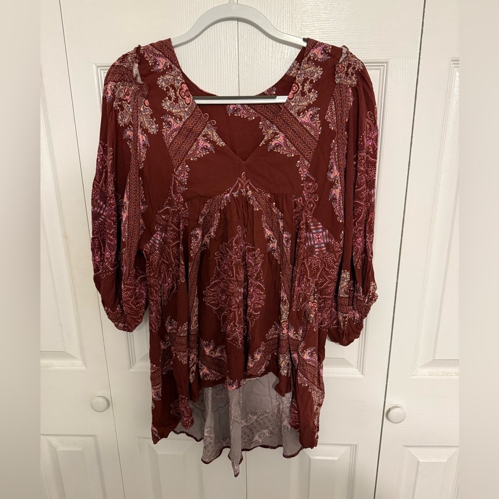 Free People Burgundy Paisley Top